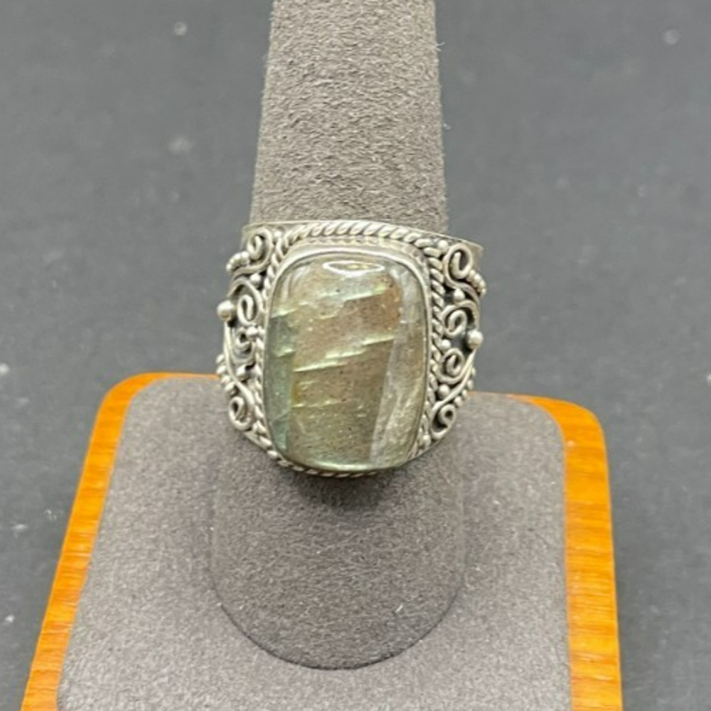 Vintage Sterling Silver 925 Labradorite Ring Size 10 Statement Filigree
